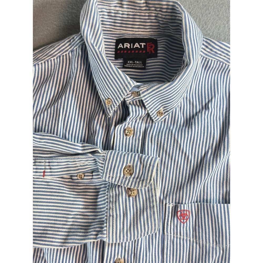 Ariat FR Shirt Mens 2XLT Blue Stripe Flame Resistant Button Up Workwear 10012250